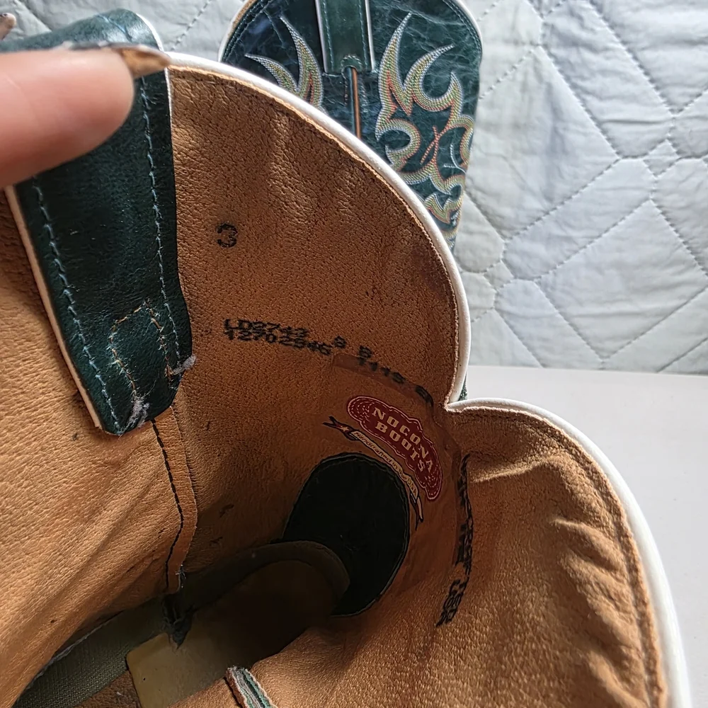 Nocona Womens Green and Brown Leather Pull On Cowgirl Boots Size 8B - Picture 8 of 10